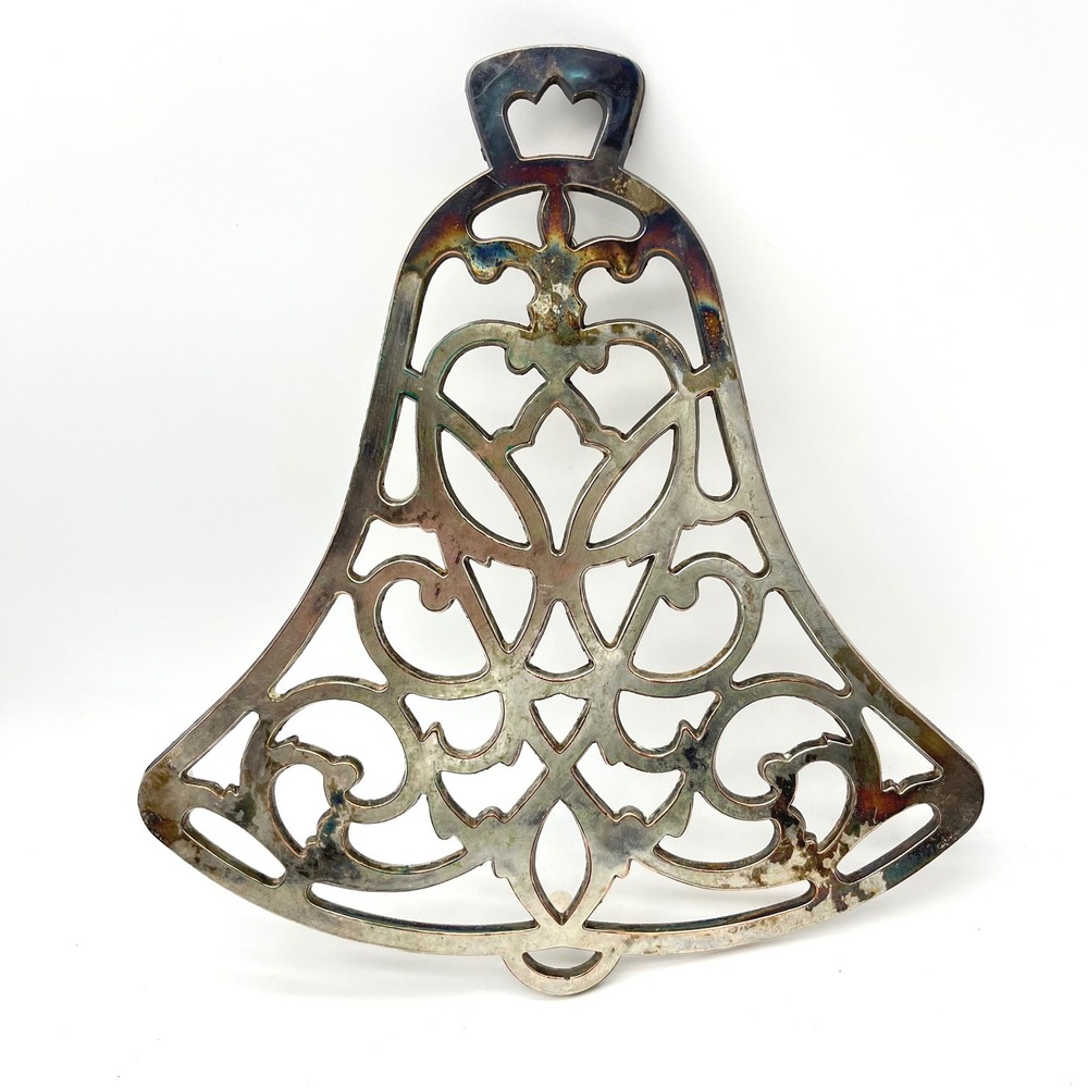 Vintage Bell Shaped Trivet Or Hot Pad Ornate Filigree Metal Decor